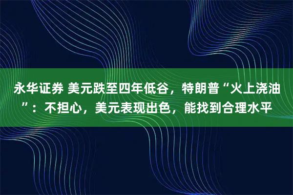 永华证券 美元跌至四年低谷，特朗普“火上浇油”：不担心，美元表现出色，能找到合理水平